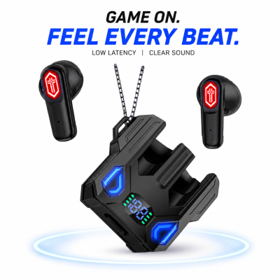 Mecha Design Gaming True Wireless Earbuds – Futuristic TWS with Low Latency Mode, Digital LED Battery Display & Rich Bass